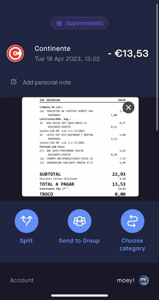 personalização de transacções utilizando moey