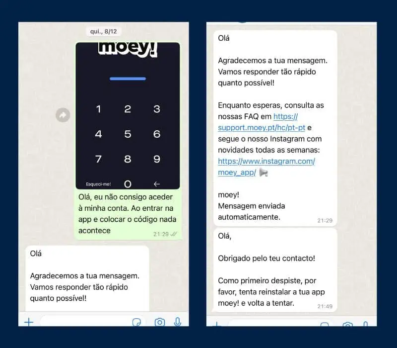 apoio ao cliente moey