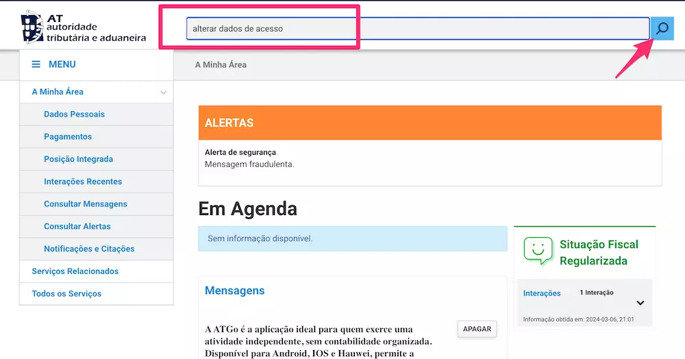 alterar dados de acesso
