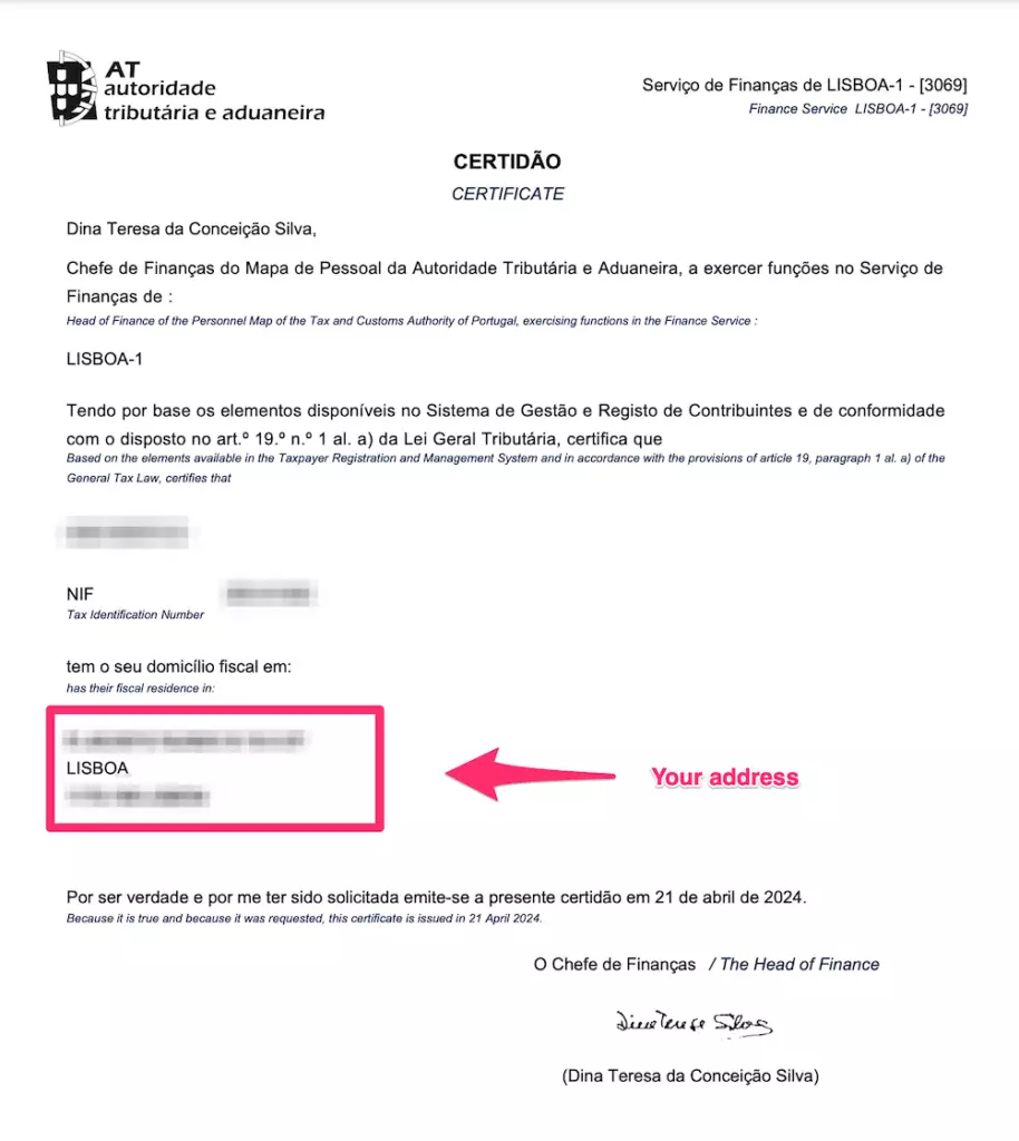 certificacao de domicilio fiscal exemplo