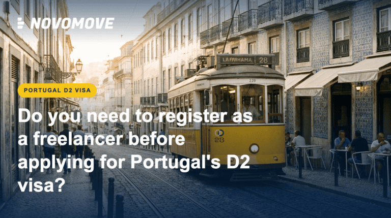 Portugal D2 visa freelance route — sunlit Lisbon tram street