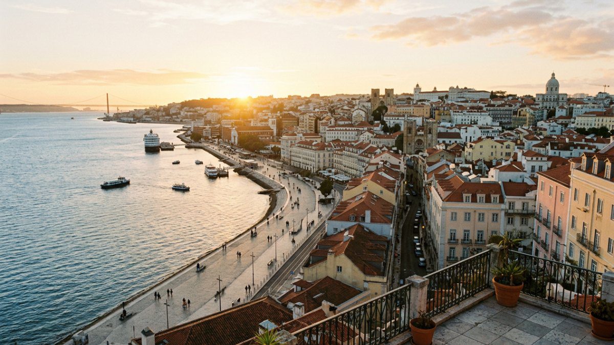 Lisbon waterfront at golden hour