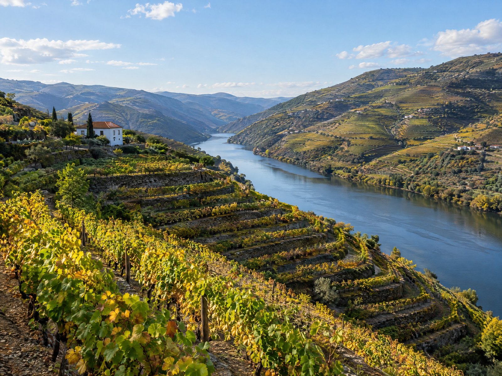 Terraced vineyards in early autumn above the Douro river